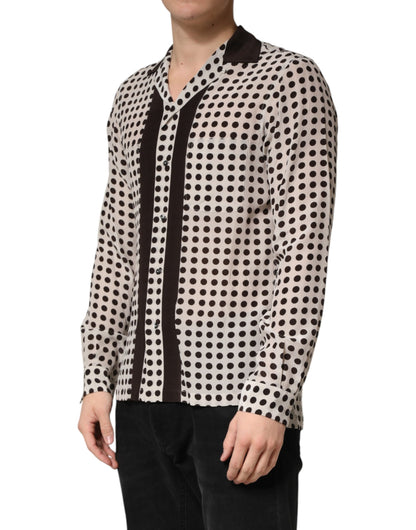 Dolce & Gabbana White Black Polka Dot Silk Casual Shirt