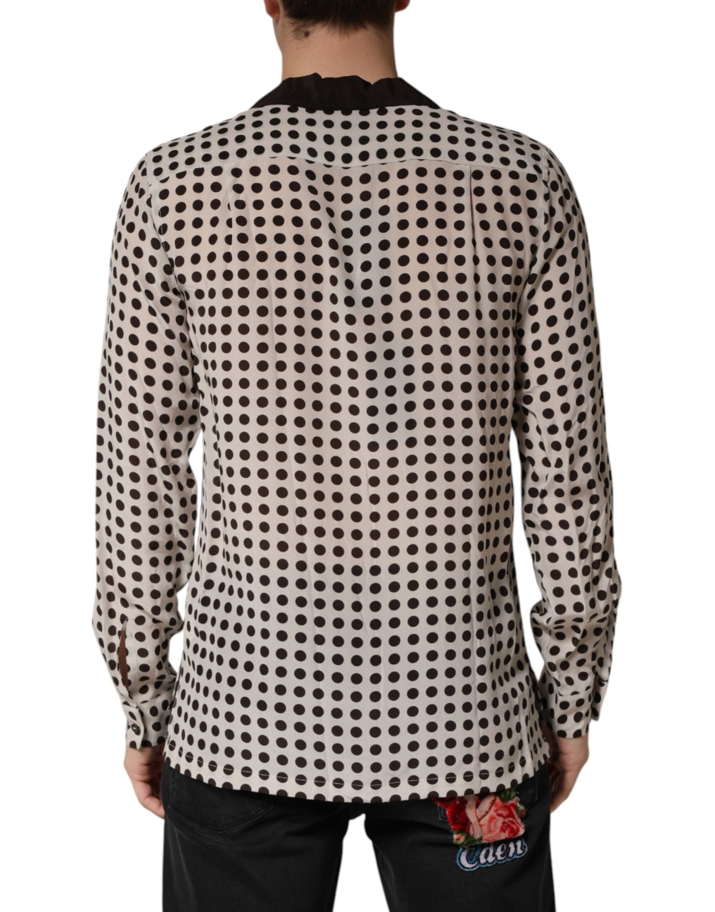 Dolce & Gabbana White Black Polka Dot Silk Casual Shirt