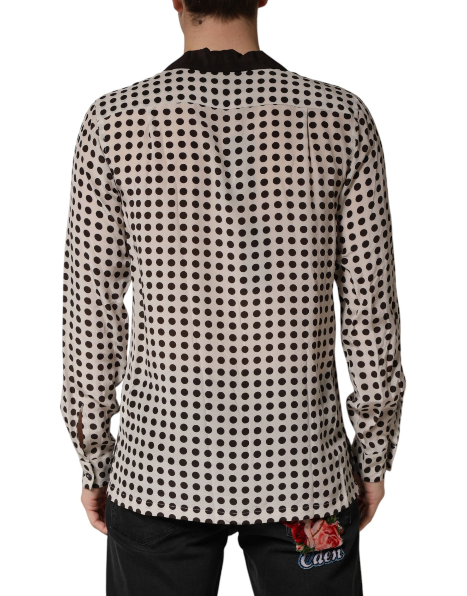 Dolce & Gabbana White Black Polka Dot Silk Casual Shirt