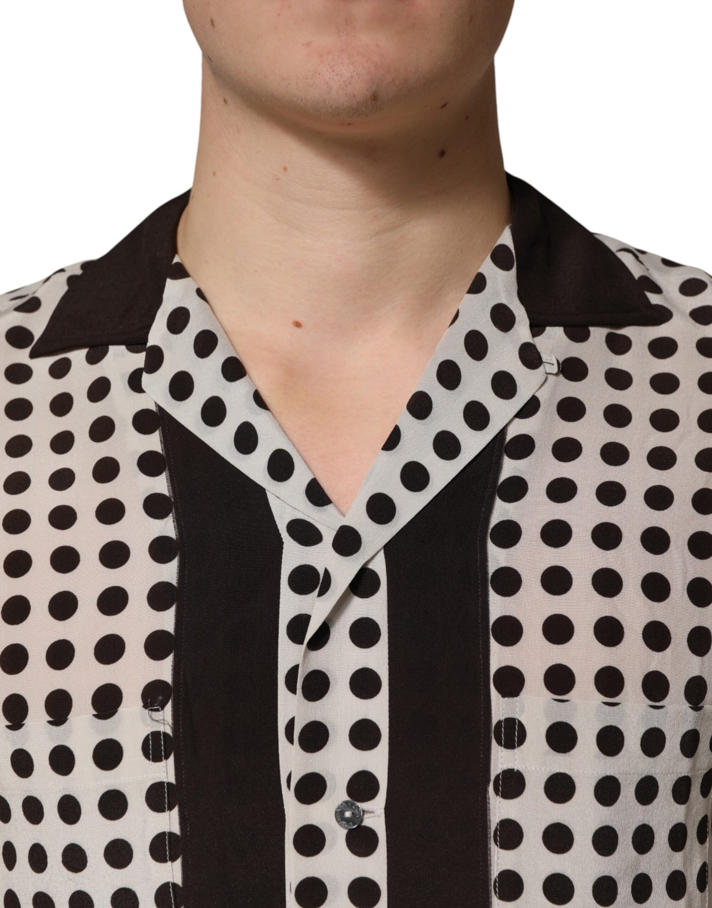Dolce & Gabbana White Black Polka Dot Silk Casual Shirt