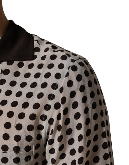 Dolce & Gabbana White Black Polka Dot Silk Casual Shirt
