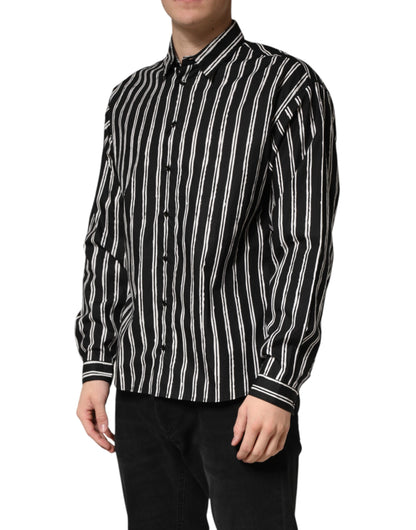 Dolce & Gabbana Black Stripes Cotton Men Formal Dress Shirt