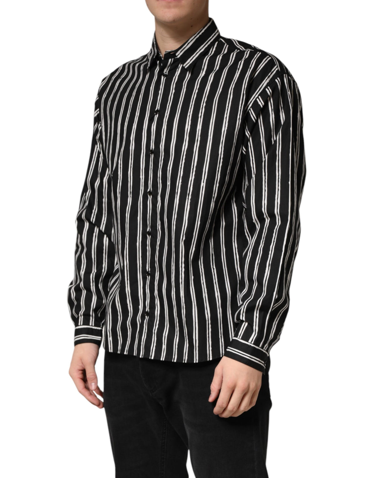 Dolce & Gabbana Black Stripes Cotton Men Formal Dress Shirt