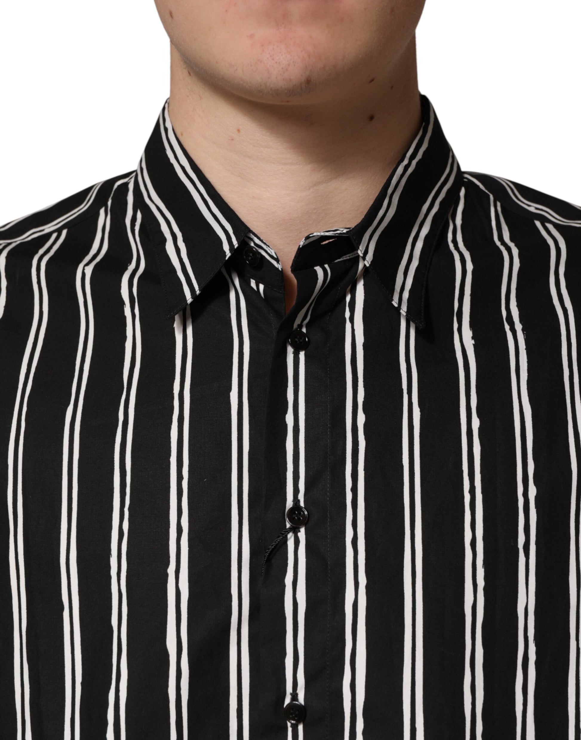 Dolce & Gabbana Black Stripes Cotton Men Formal Dress Shirt
