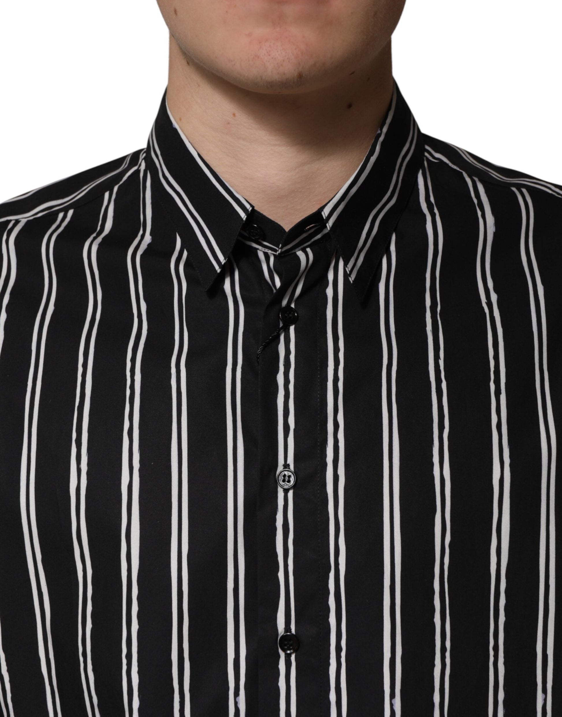 Dolce & Gabbana Black Stripes Cotton Men Formal Dress Shirt