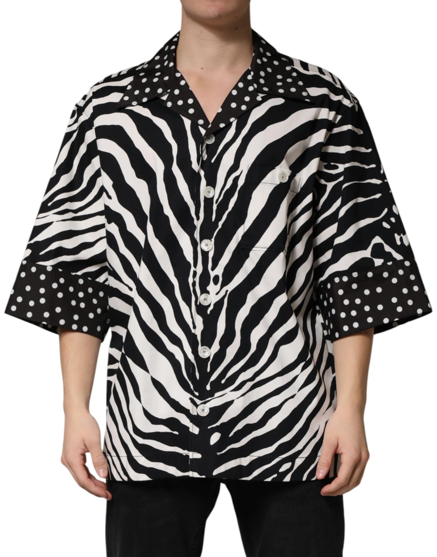 Dolce & Gabbana Black White Zebra Button-Down Oversize Shirt