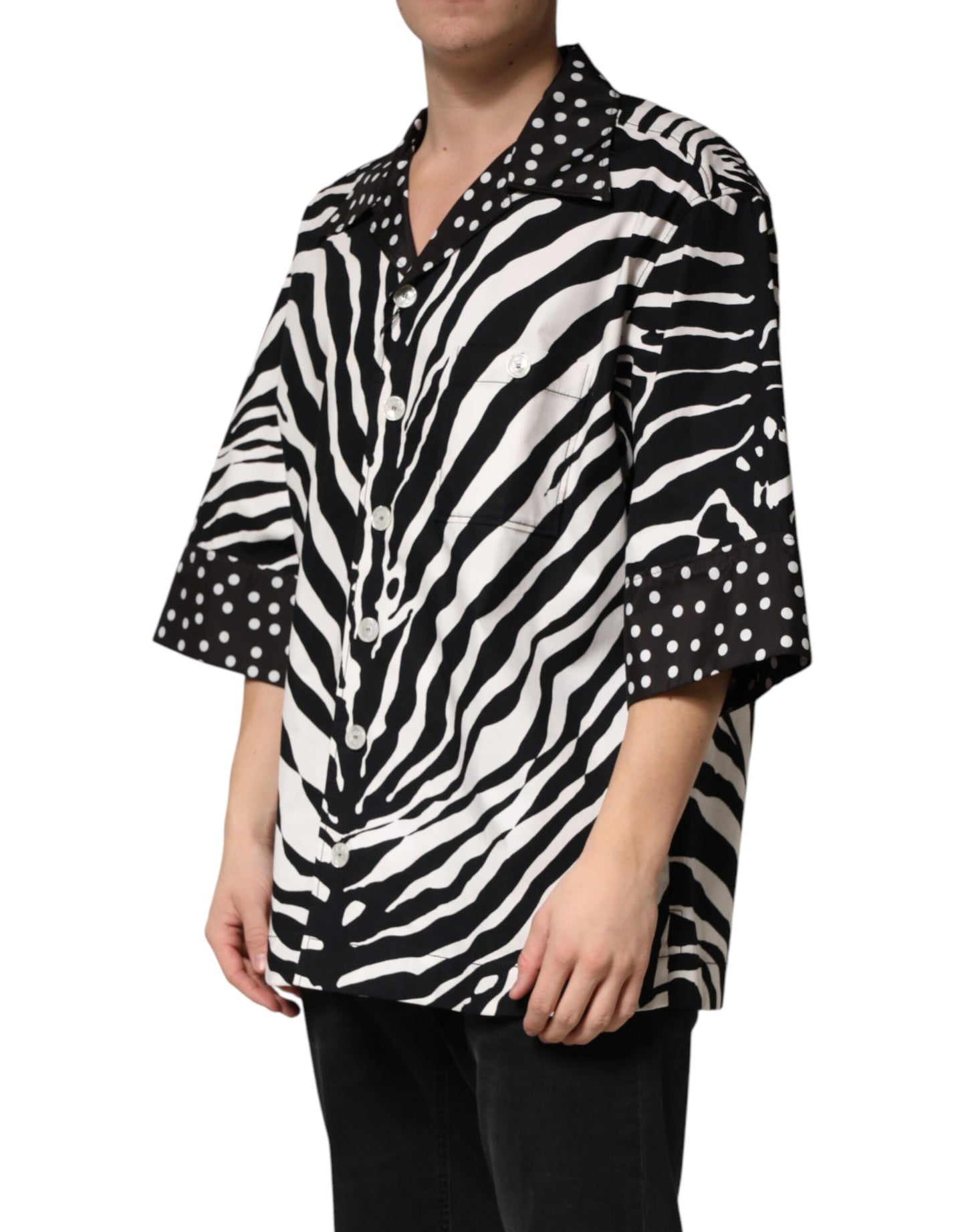 Dolce & Gabbana Black White Zebra Button-Down Oversize Shirt