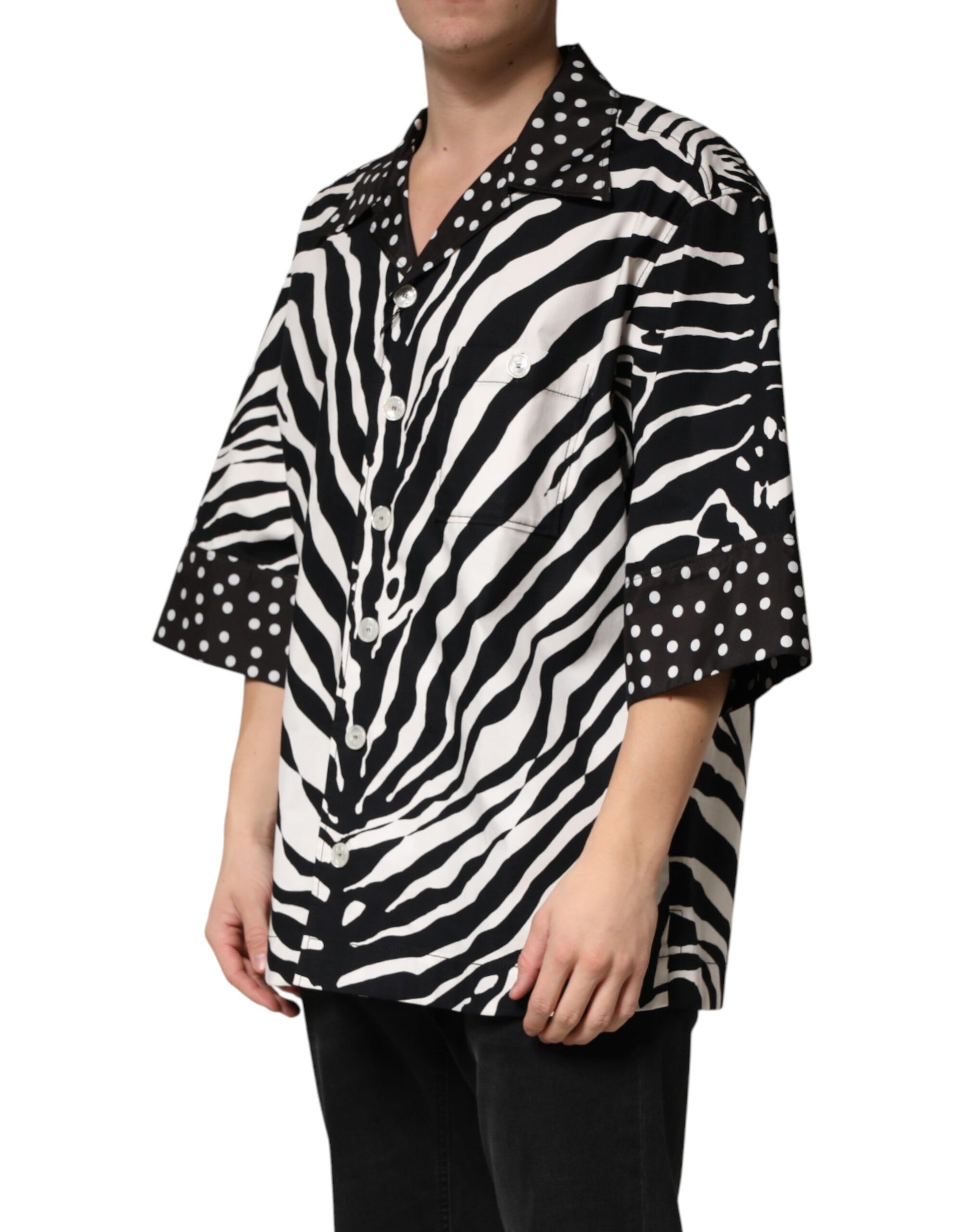 Dolce & Gabbana Black White Zebra Button-Down Oversize Shirt