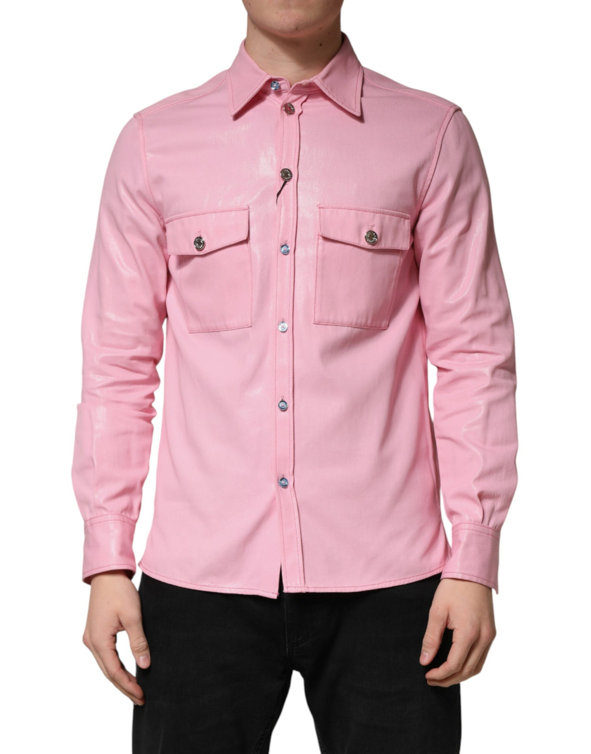 Dolce & Gabbana Pink Cotton Collared Men Button Down Shirt