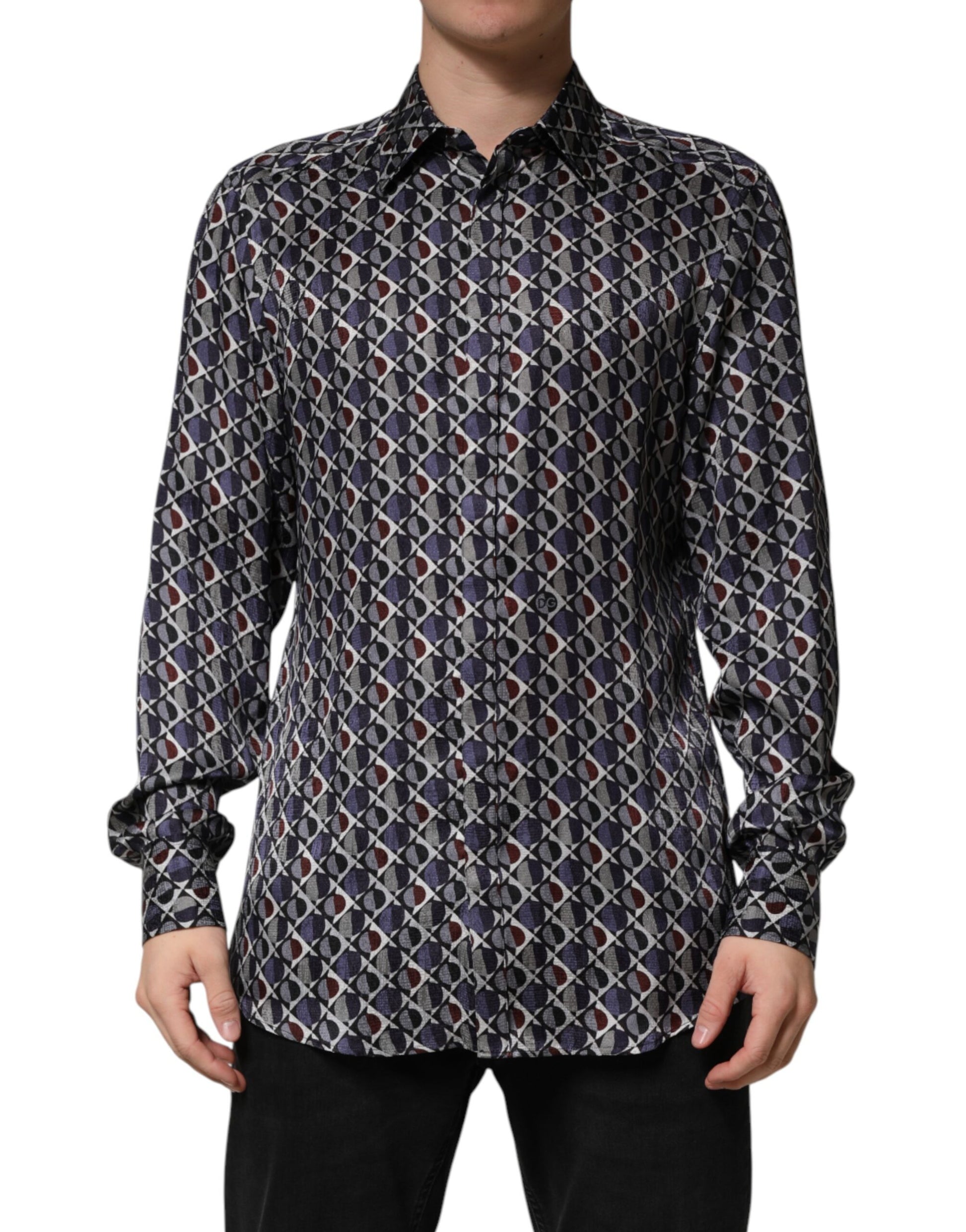 Dolce & Gabbana Multicolor Patterned Collared GOLD Men Dress Shirt