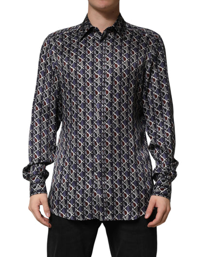 Dolce & Gabbana Multicolor Patterned Collared GOLD Men Dress Shirt