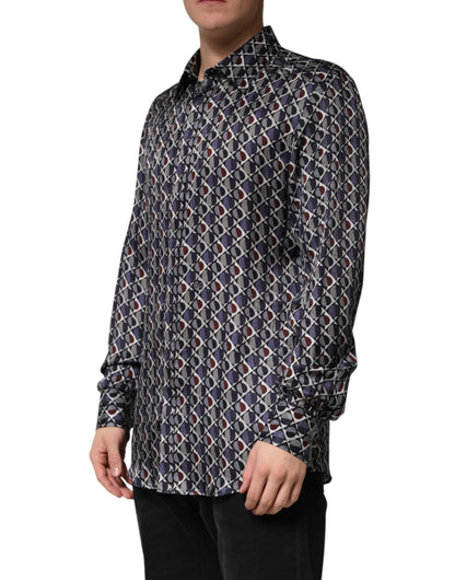 Dolce & Gabbana Multicolor Patterned Collared GOLD Men Dress Shirt