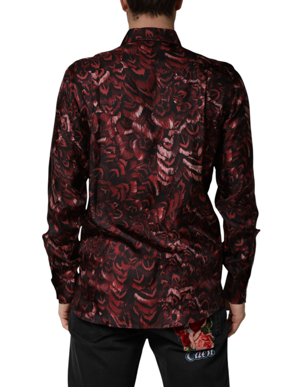Dolce & Gabbana Bordeaux Patterned Collared Men Dress Shirt