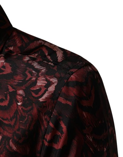 Dolce & Gabbana Bordeaux Patterned Collared Men Dress Shirt