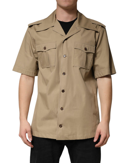Dolce & Gabbana Brown Pin Up Short Sleeves Men's Casual Shirt