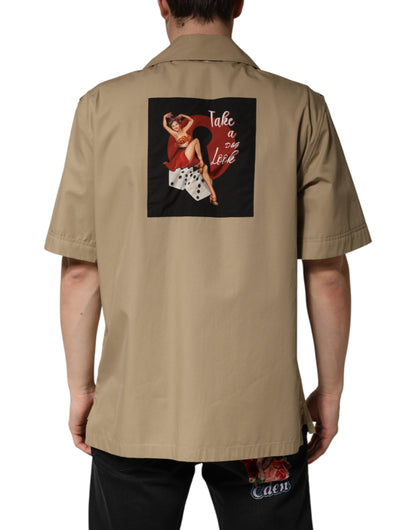Dolce & Gabbana Brown Pin Up Short Sleeves Men's Casual Shirt