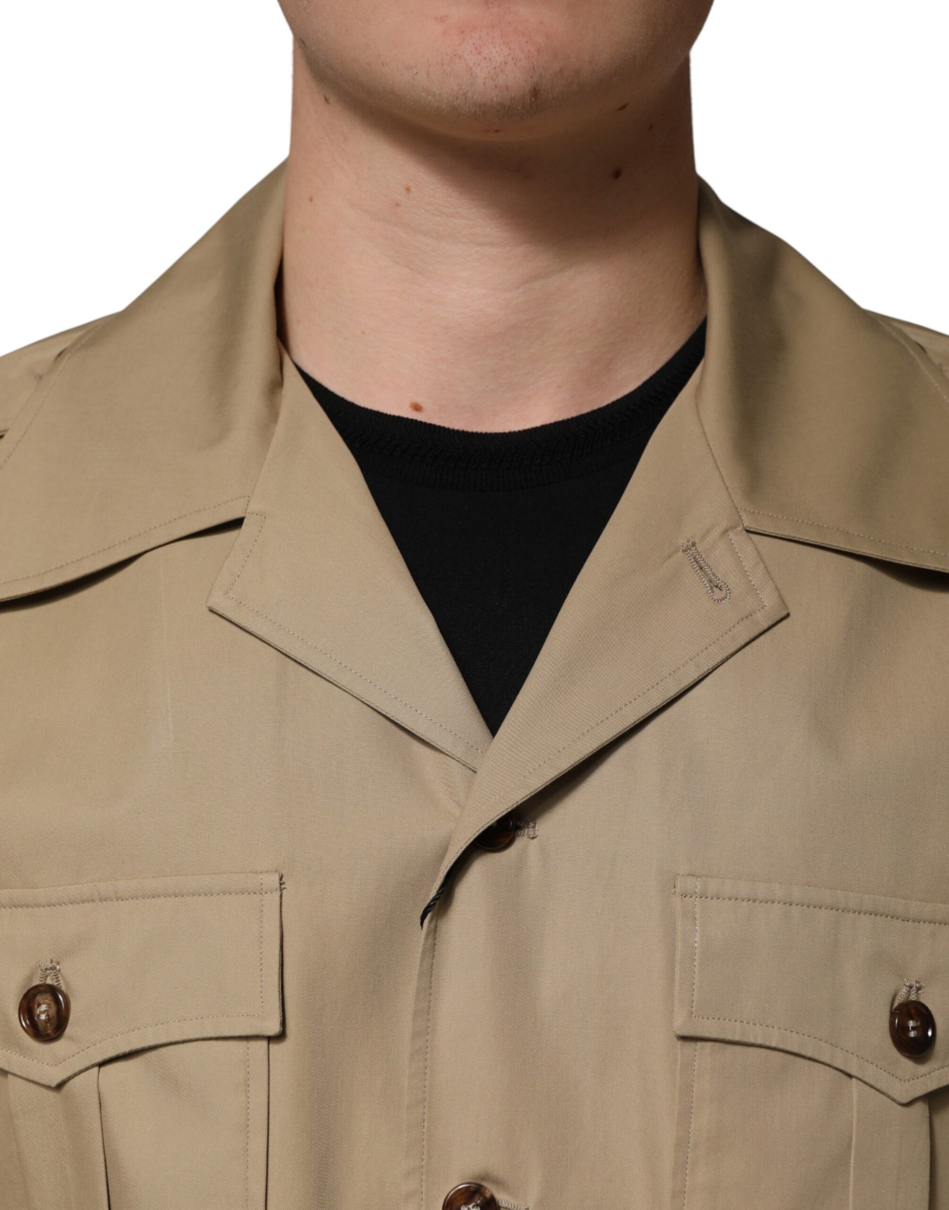 Dolce & Gabbana Brown Pin Up Short Sleeves Men's Casual Shirt