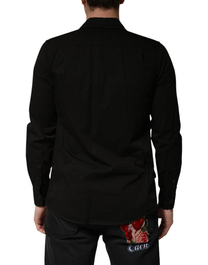 Dolce & Gabbana Black Cotton Collared Men Button Down Shirt