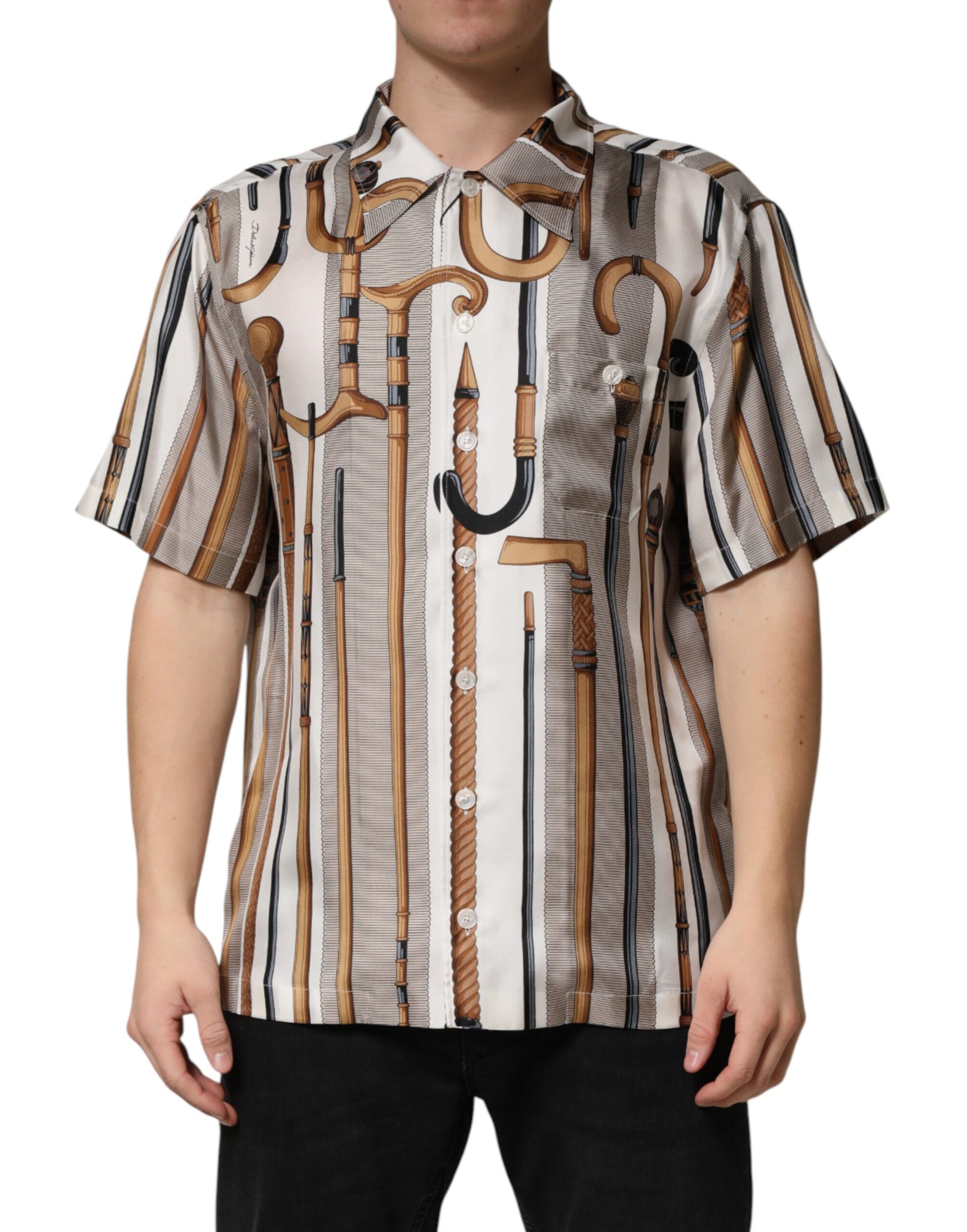 Dolce & Gabbana Multicolor Walking Stick Print Men Shirt