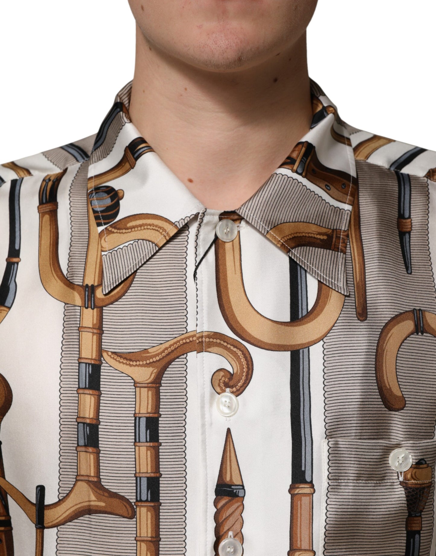 Dolce & Gabbana Multicolor Walking Stick Print Men Shirt
