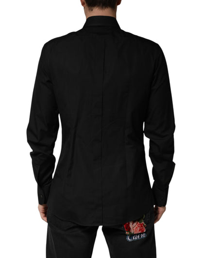 Dolce & Gabbana Black Crystal GOLD Formal Cotton Dress Shirt