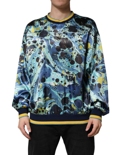 Dolce & Gabbana Blue/Yellow/Black Marble Print Pullover Sweater