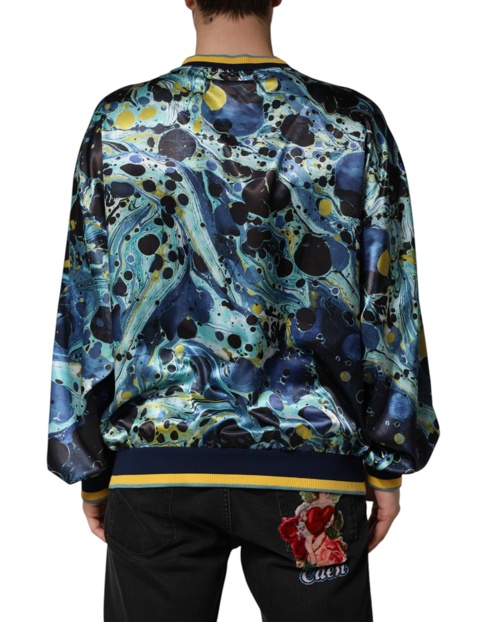 Dolce & Gabbana Blue/Yellow/Black Marble Print Pullover Sweater