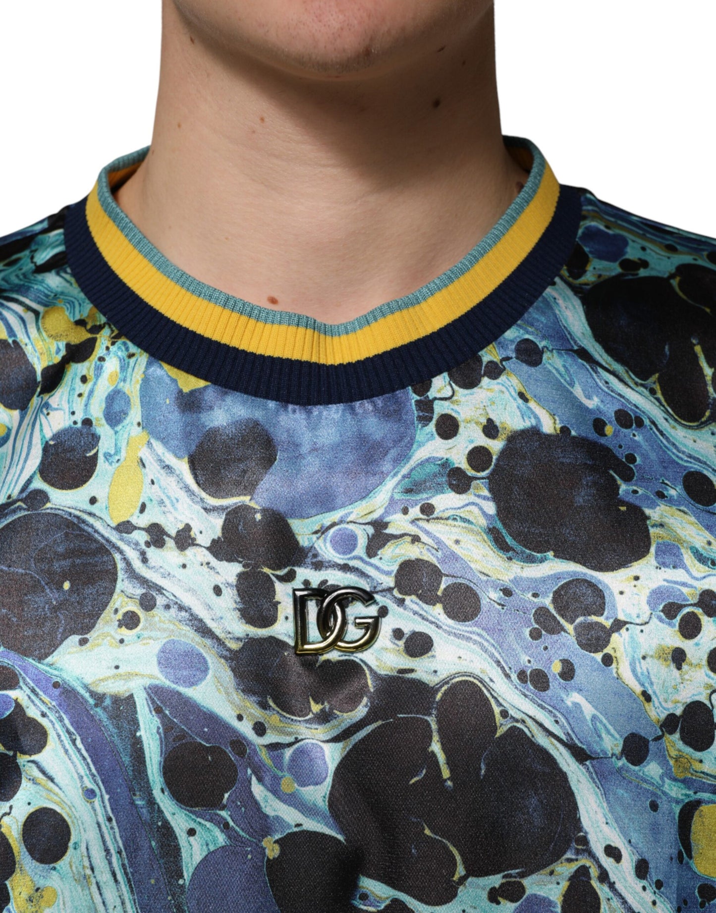 Dolce & Gabbana Blue/Yellow/Black Marble Print Pullover Sweater