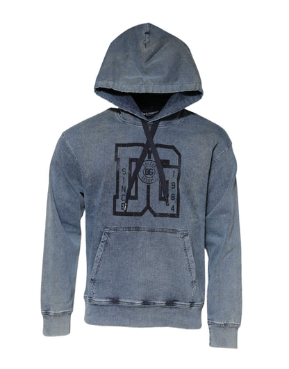 Dolce & Gabbana Blue Cotton Logo Hooded Sweatshirt  Sweater