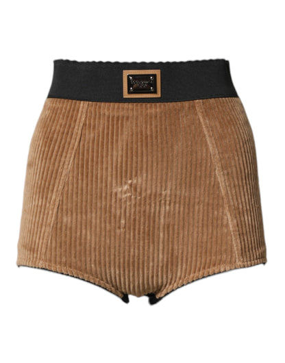 Dolce & Gabbana Brown Cotton Corduroy High Waisted Hot Pants Shorts