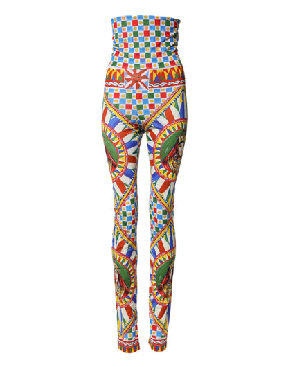 Dolce & Gabbana Multicolor Carretto Print High Waist Leggings