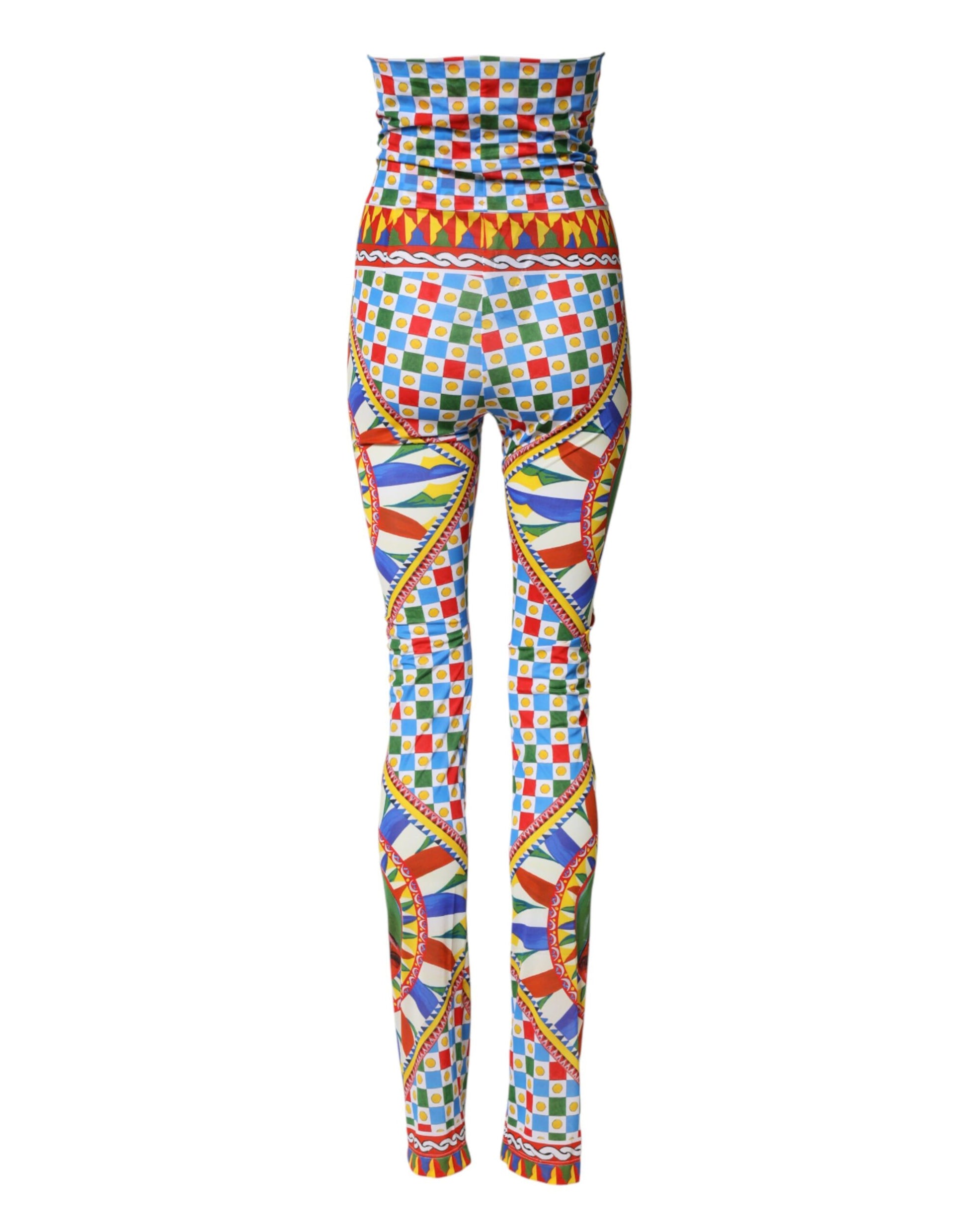 Dolce & Gabbana Multicolor Carretto Print High Waist Leggings