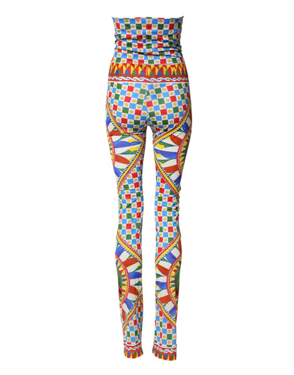 Dolce & Gabbana Multicolor Carretto Print High Waist Leggings