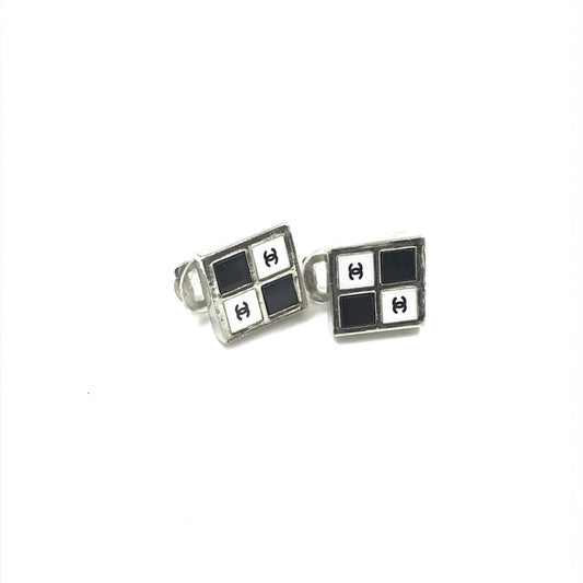 Chanel Coco Mark Earrings Black/White/Silver