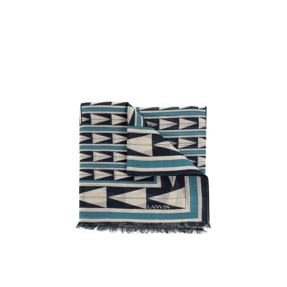 Lanvin Blue Multicoloured Geometric Print Wool Scarf