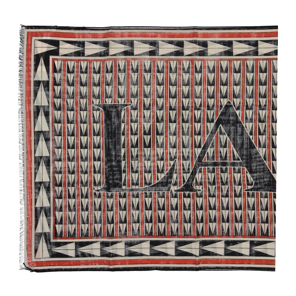 Lanvin Black Multicoloured Geometric Print Wool Scarf