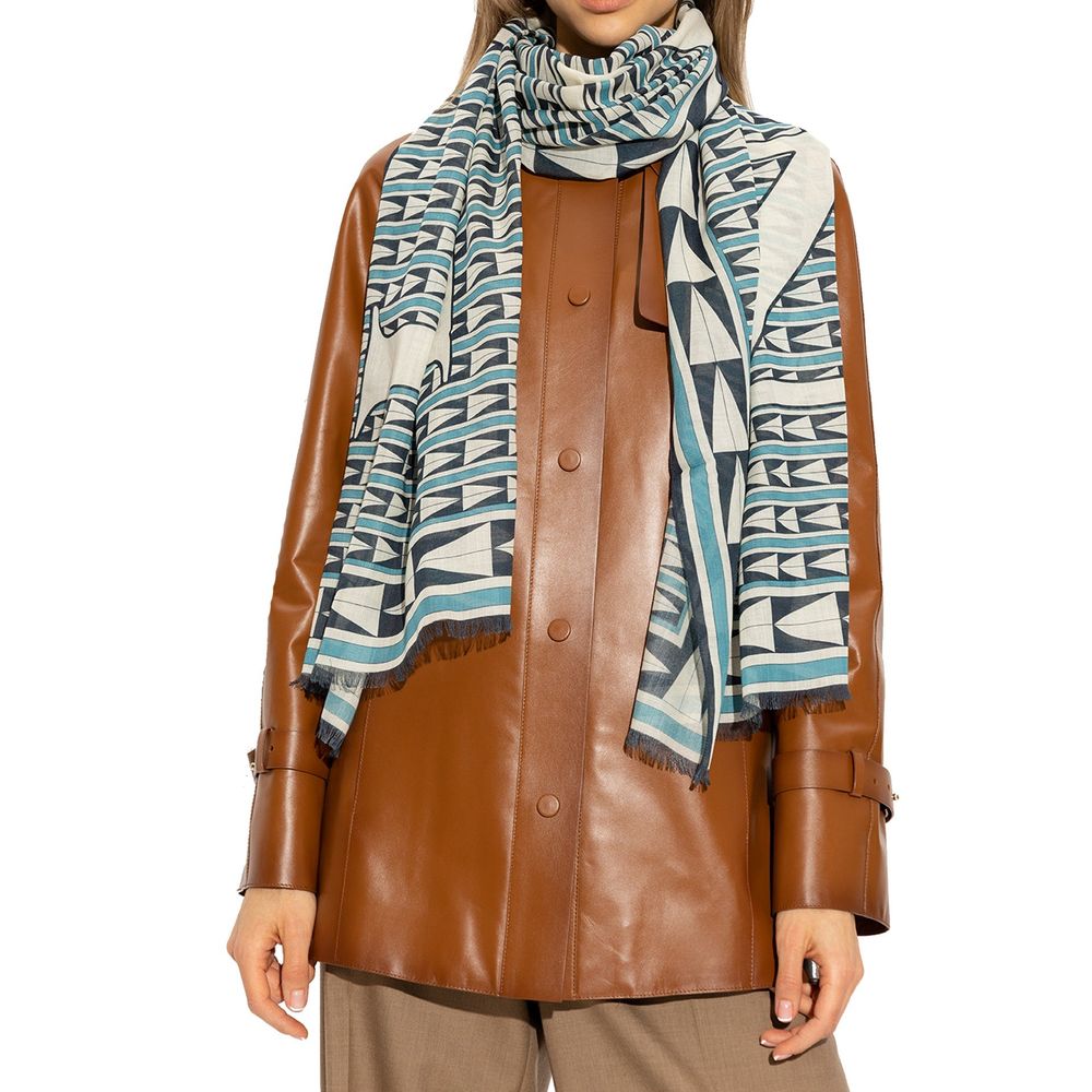 Lanvin Blue Multicoloured Geometric Print Wool Scarf