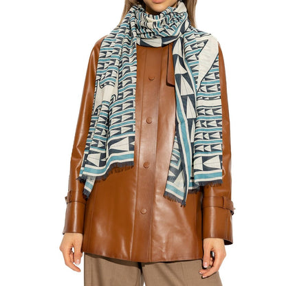 Lanvin Blue Multicoloured Geometric Print Wool Scarf