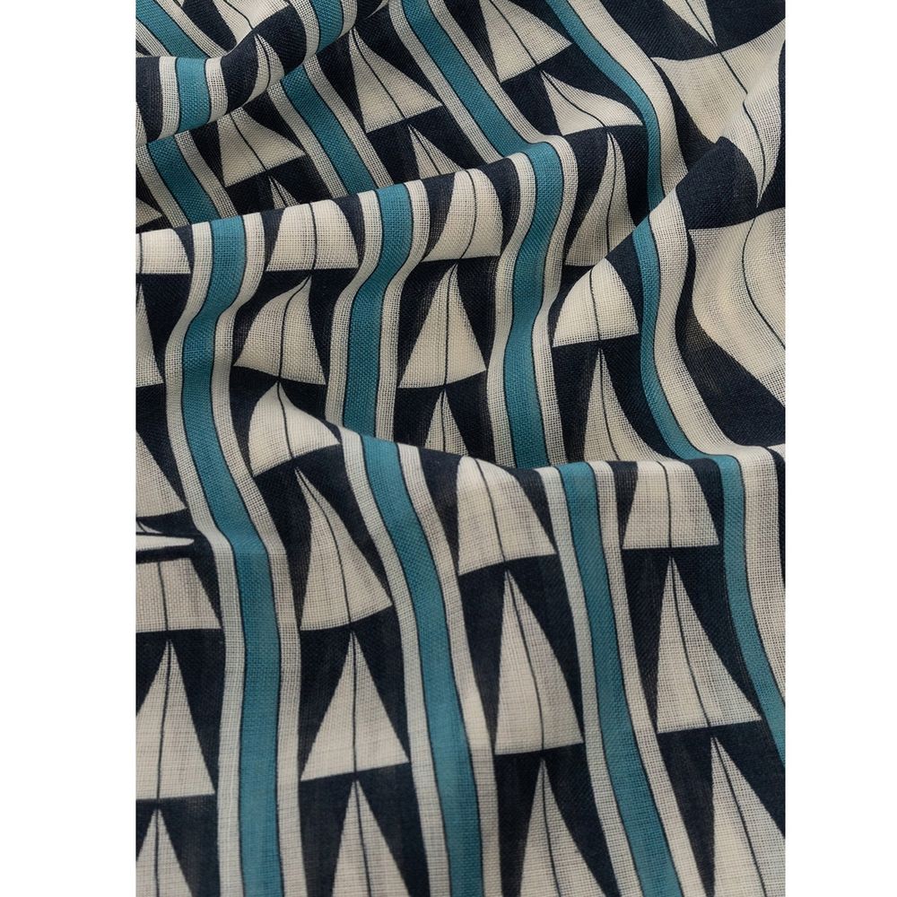 Lanvin Blue Multicoloured Geometric Print Wool Scarf
