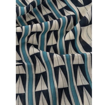 Lanvin Blue Multicoloured Geometric Print Wool Scarf