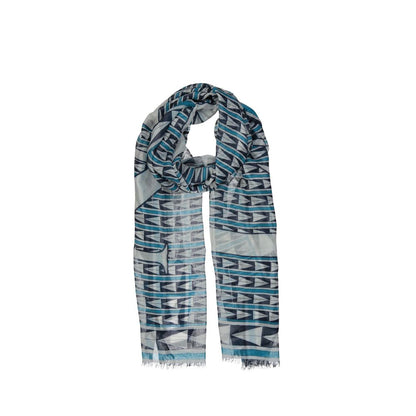 Lanvin Blue Multicoloured Geometric Print Wool Scarf