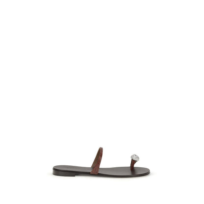 Giuseppe Zanotti Brown Calf Leather Bos Taurus Flat Sandals