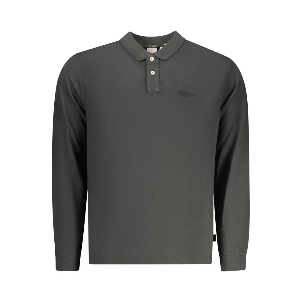 Pepe Jeans Black Cotton Long-Sleeved Polo Shirt
