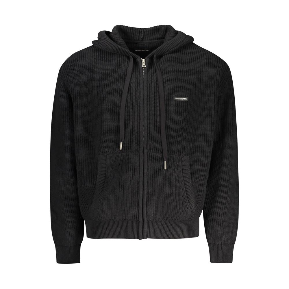 Guess Jeans Black Zip Hooded Cotton Cardigan