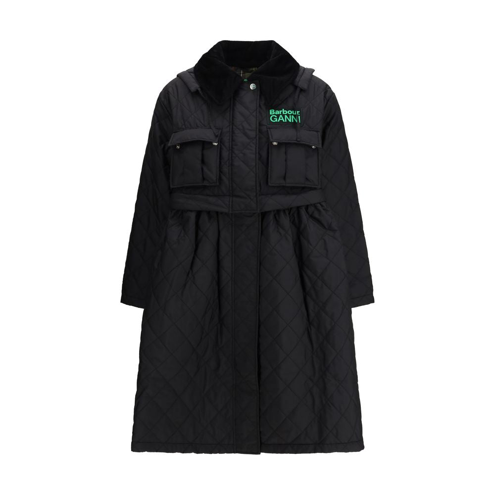 Barbour Black Polyester Quilt Hooded Coat