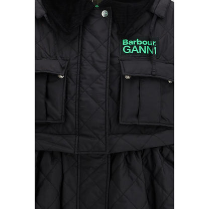 Barbour Black Polyester Quilt Hooded Coat