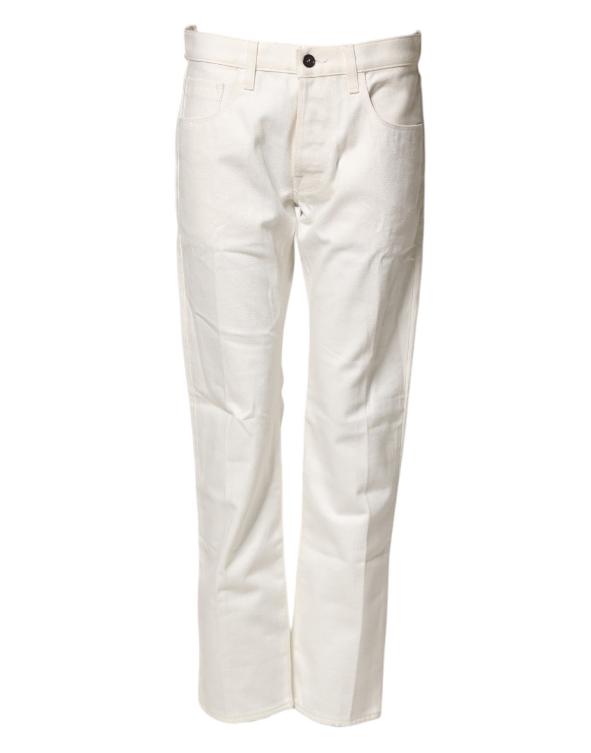 Fortela White Cotton Straight Denim Mid Waist Trouser Jeans