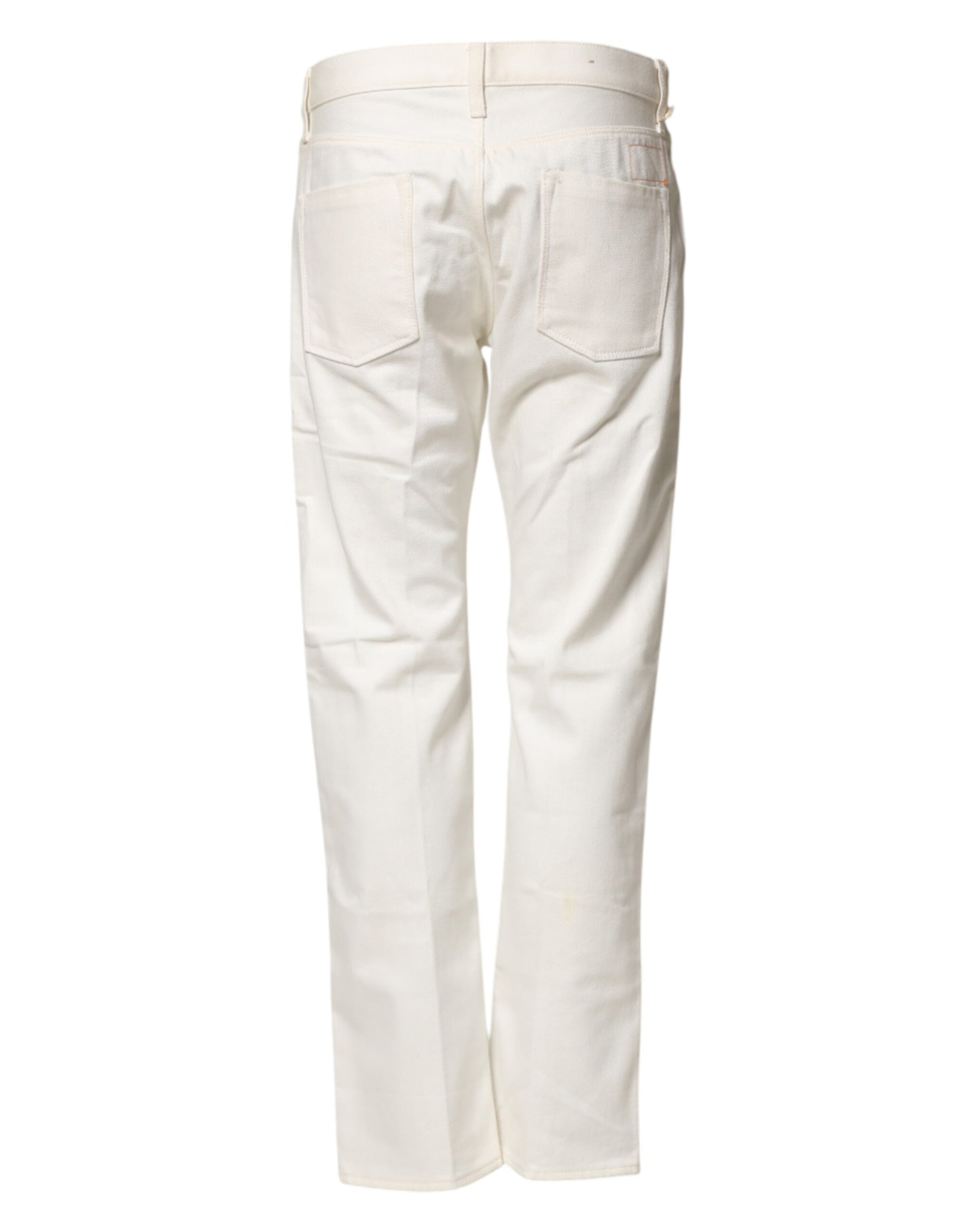 Fortela White Cotton Straight Denim Mid Waist Trouser Jeans