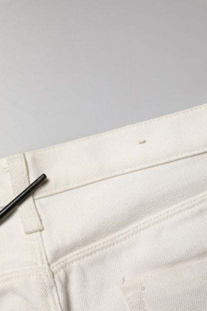 Fortela White Cotton Straight Denim Mid Waist Trouser Jeans