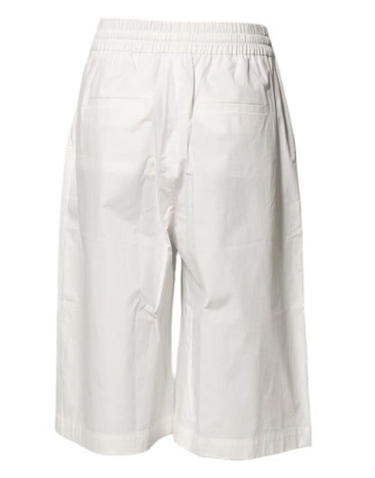 MSGM White Cotton High Waist Wide Leg Straight Bermuda Shorts